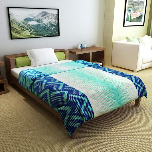 Cyan & Navy Blue Chevron Single Bed Comforter – 120 GSM Microfiber