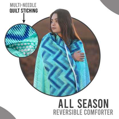 Cyan & Navy Blue Chevron Single Bed Comforter – 120 GSM Microfiber