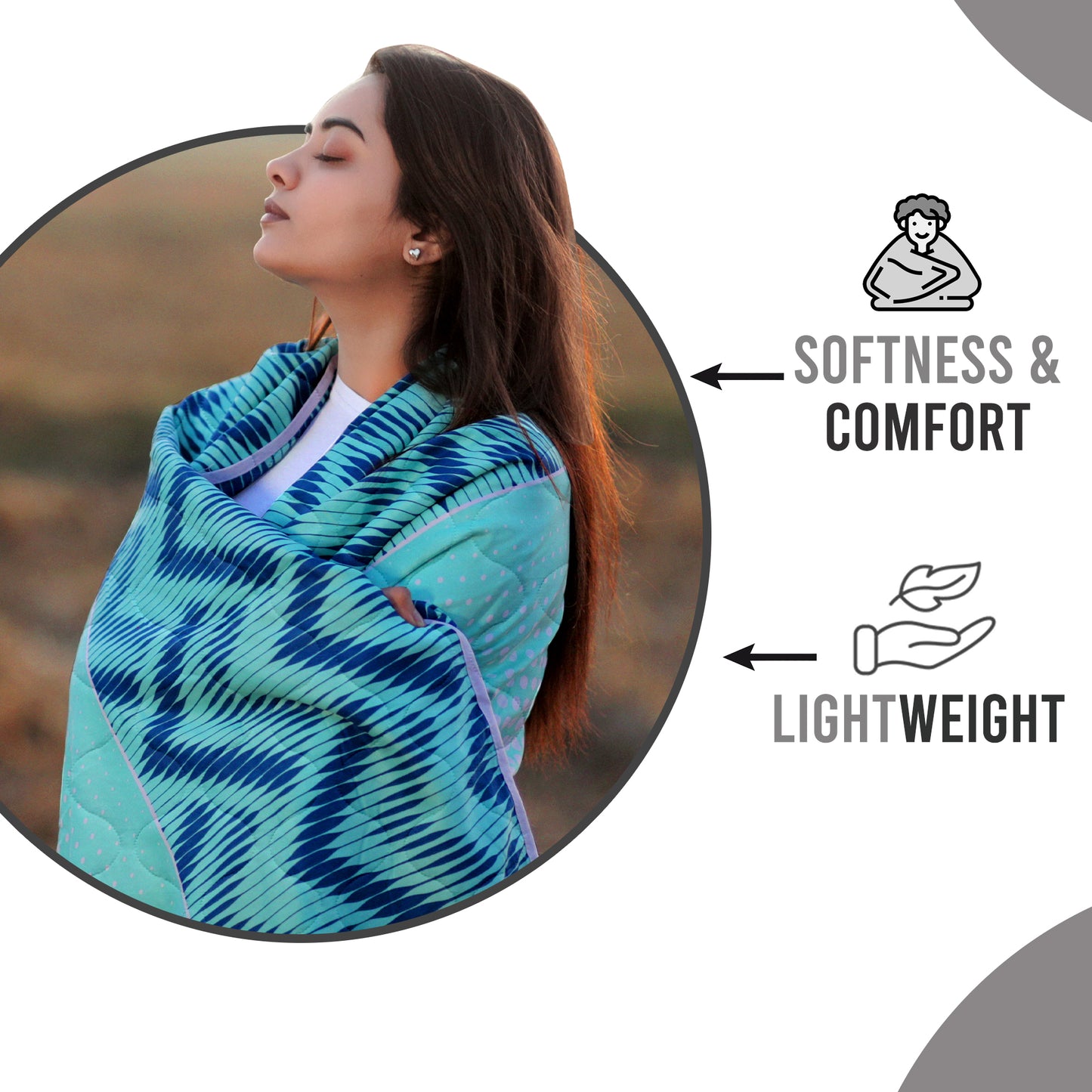 Cyan & Navy Blue Chevron Single Bed Comforter – 120 GSM Microfiber