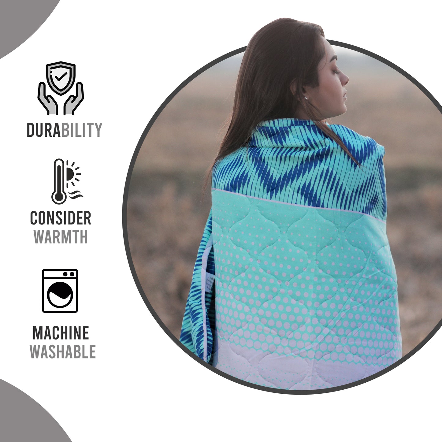 Cyan & Navy Blue Chevron Single Bed Comforter – 120 GSM Microfiber