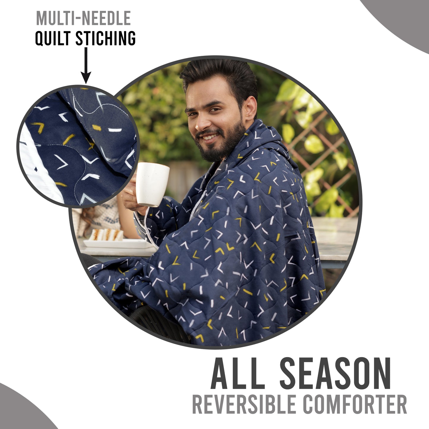 Blue And Gold Arrows Double Bed AC Quilt Comforter