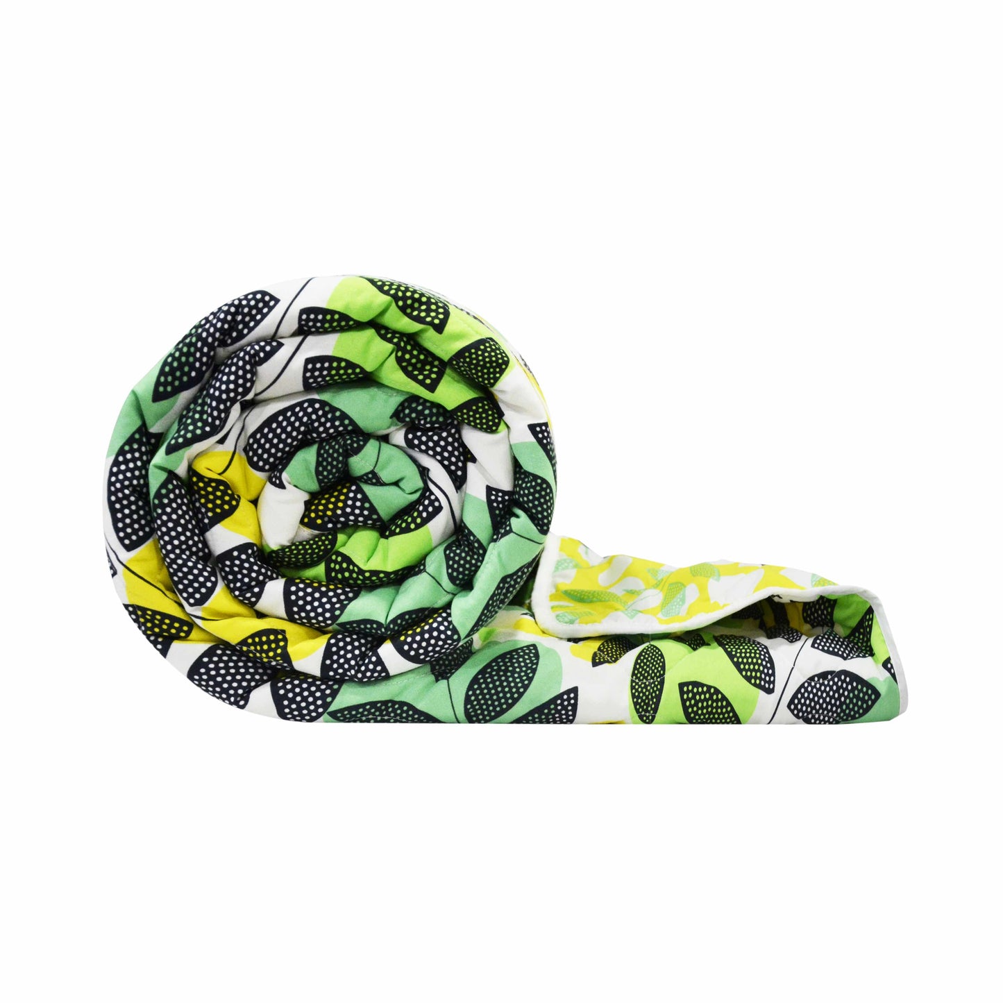 Yellow And Green Microfiber 120 GSM Leaf Pattern Reversible Single Bed AC Quilt Comforter