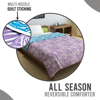 Blue And Purple Leaf Double Bed AC Quilt Comforter