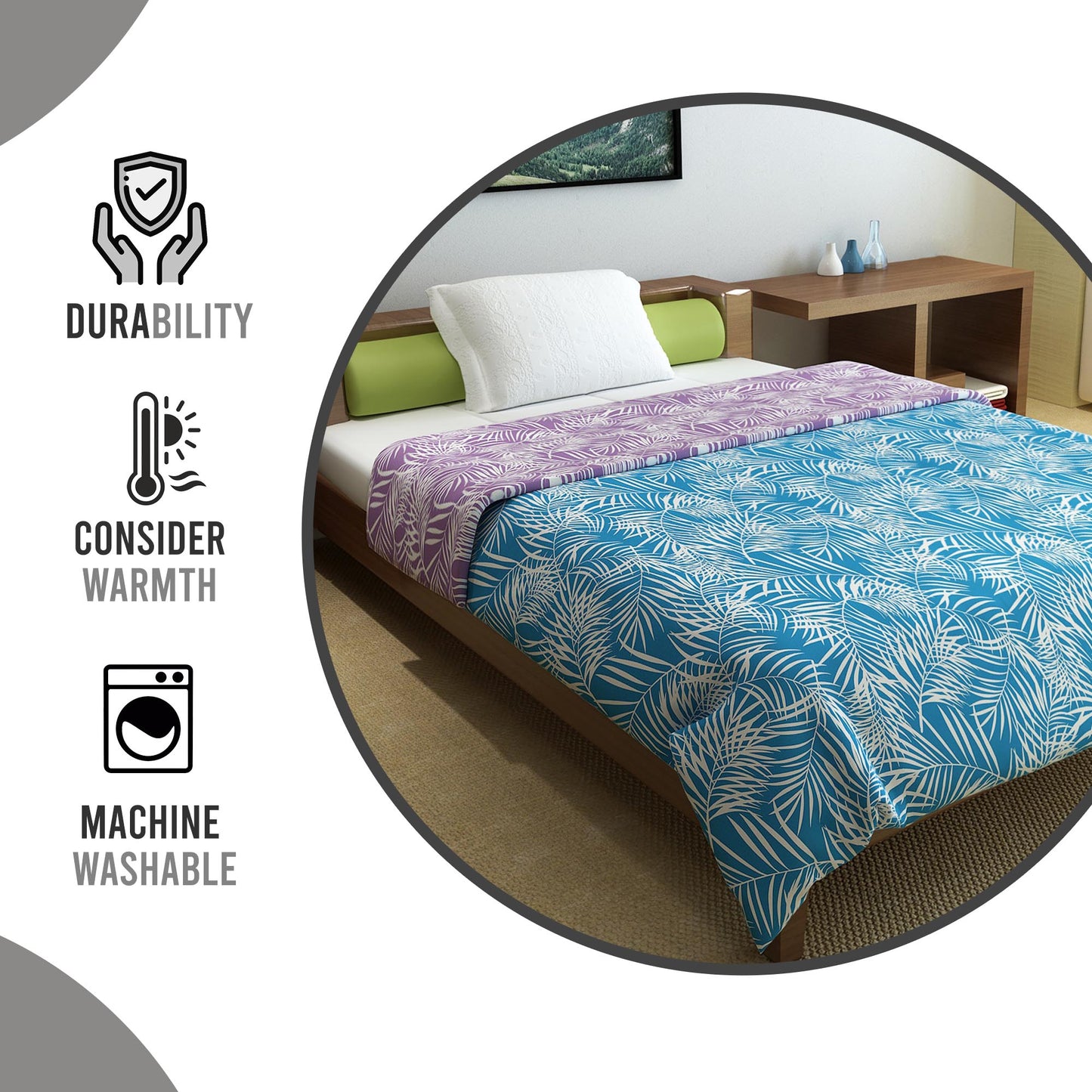 Blue And Purple Leaf Double Bed AC Quilt Comforter