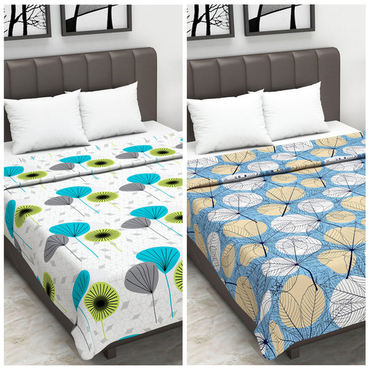 Blue and White Floral Cotton Combo Set of 2 Dohar For Double Bed