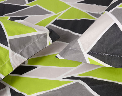 Triangle Lime Green and Grey Bedsheet for Single Bed - 100% Cotton