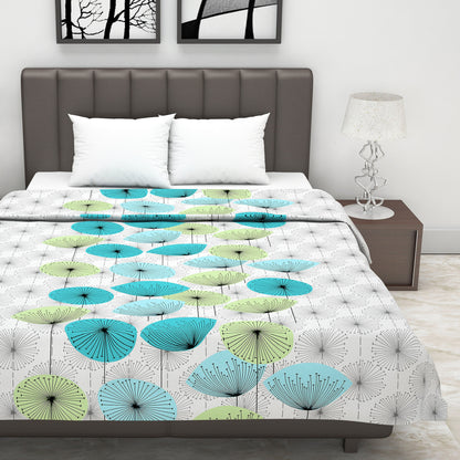 Pink and Turquoise Green 120 TC Cotton Floral Pattern Single Bed AC Blanket Dohar for All Season