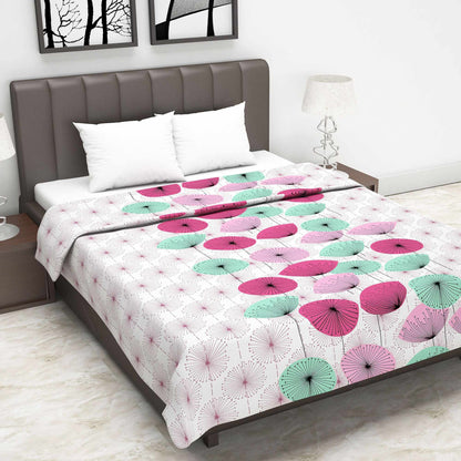 Pink and Blue 120 GSM Cotton Floral Double Bed AC Blanket Dohar for All Season
