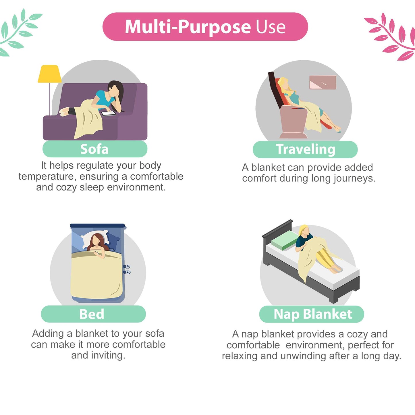 Pink and Turquoise Green 120 TC Cotton Floral Pattern Single Bed AC Blanket Dohar for All Season