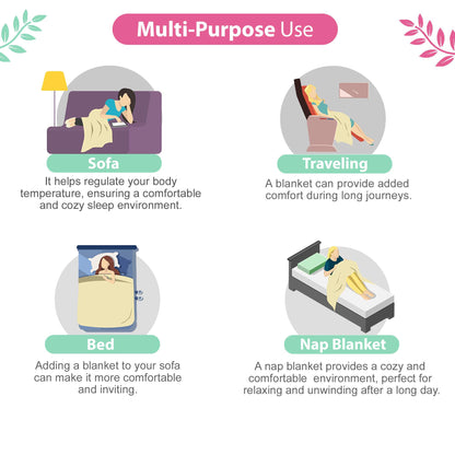 Pink and Turquoise Green 120 TC Cotton Floral Pattern Single Bed AC Blanket Dohar for All Season