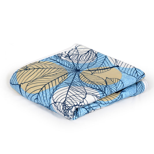 Blue and Beige 120 GSM Cotton Floral Leaf Pattern Single Bed AC Blanket Dohar for All Season