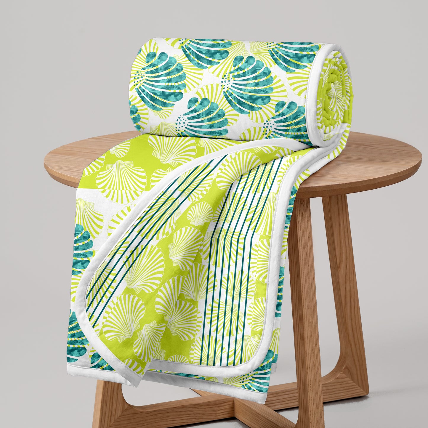 Green and Brown 120 GSM Cotton Floral Double Bed AC Blanket Dohar for All Season