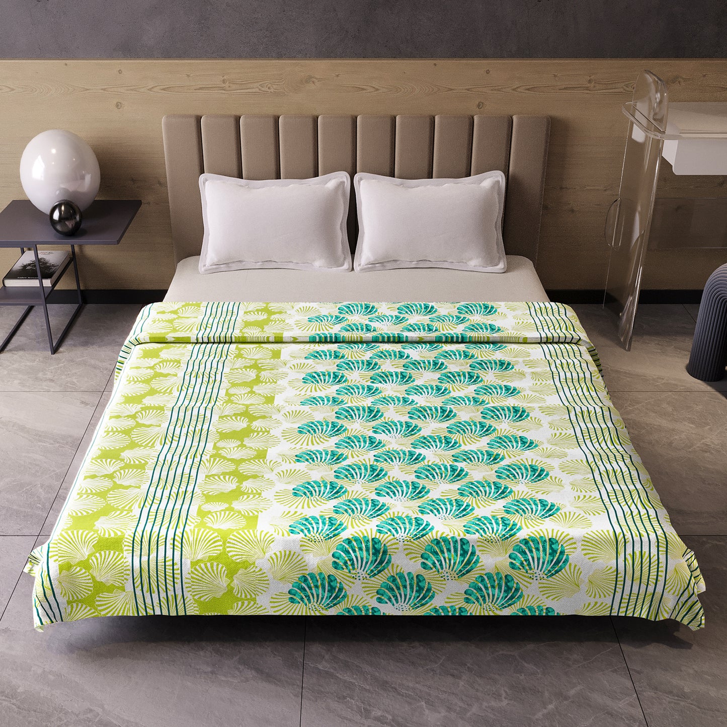 Green and Brown 120 GSM Cotton Floral Double Bed AC Blanket Dohar for All Season