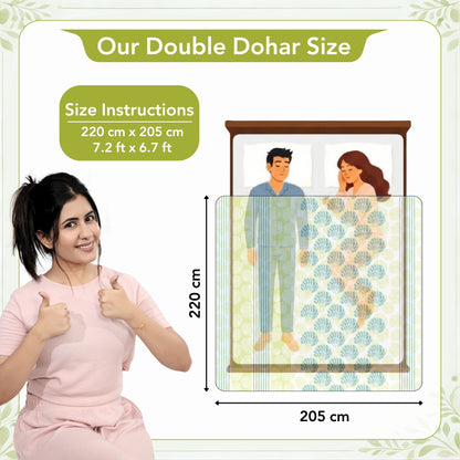 Green and Brown 120 GSM Cotton Floral Double Bed AC Blanket Dohar for All Season