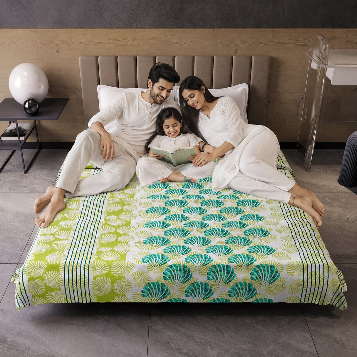 Green and Brown 120 GSM Cotton Floral Double Bed AC Blanket Dohar for All Season