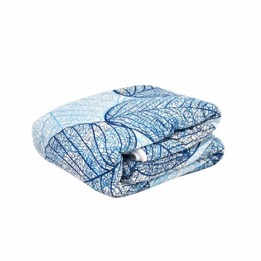 Blue And Brown 120 GSM Cotton Floral Leaf Pattern Double Bed AC Blanket Dohar for All Season