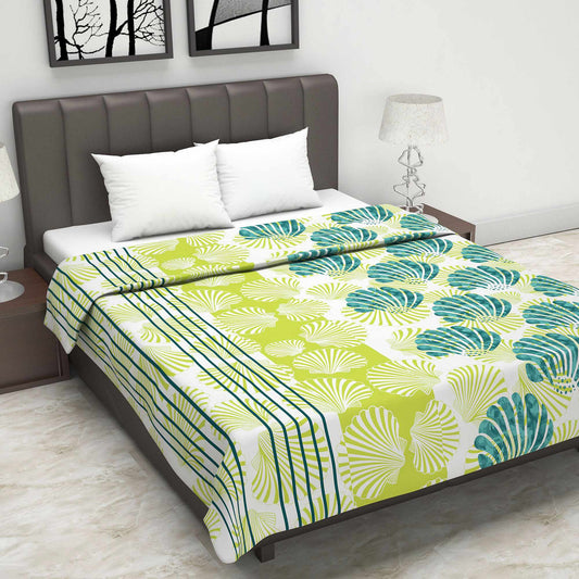 Green and Brown 120 GSM Cotton Floral Double Bed AC Blanket Dohar for All Season