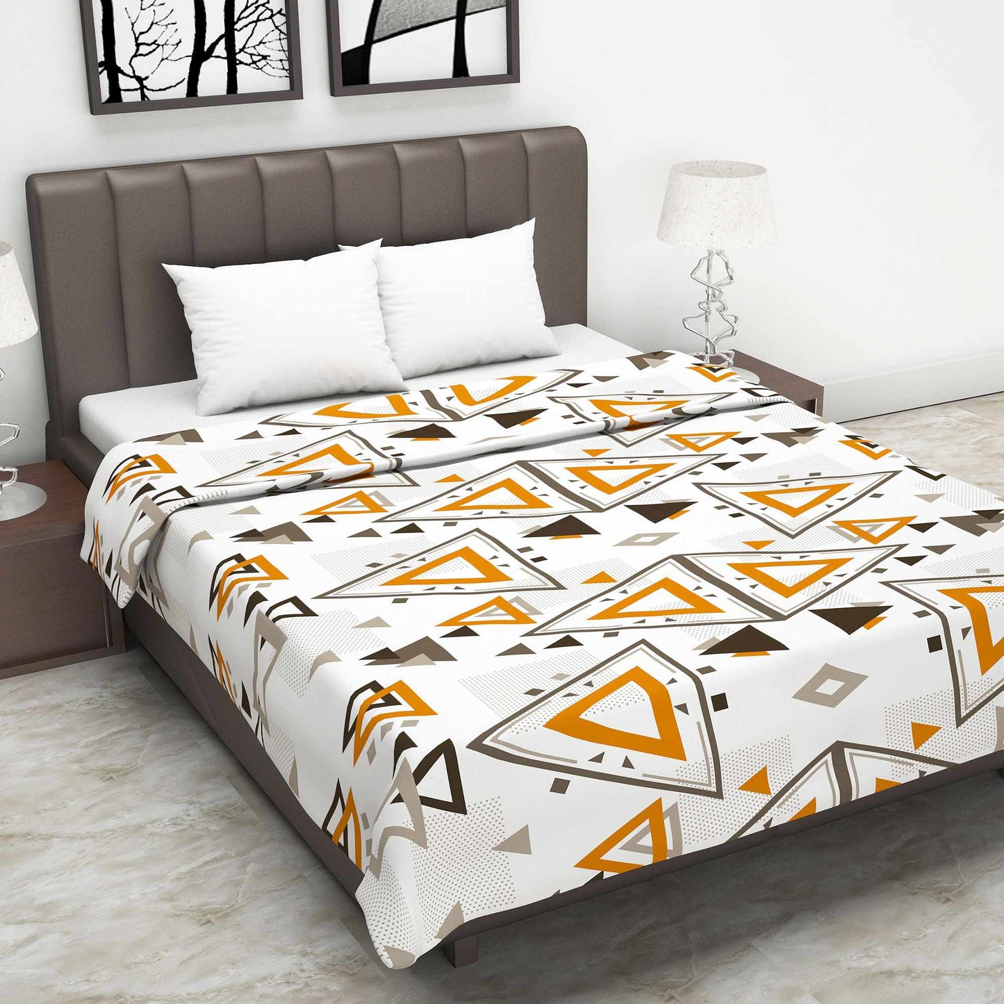Orange and Pink 120 GSM Cotton Geometric Triangle Double Bed AC Blanket Dohar for All Season