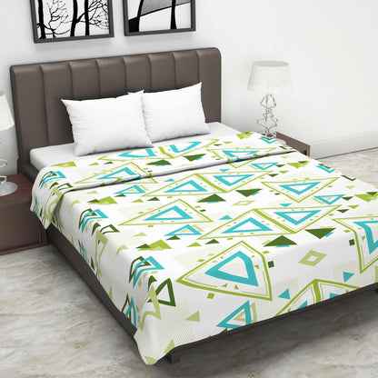Green and Blue 120 GSM Cotton Geometric Triangle Double Bed AC Blanket Dohar for All Season