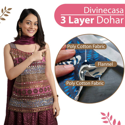 Pink and Brown 120 GSM Cotton Geometric Triangle Double Bed AC Blanket Dohar for All Season