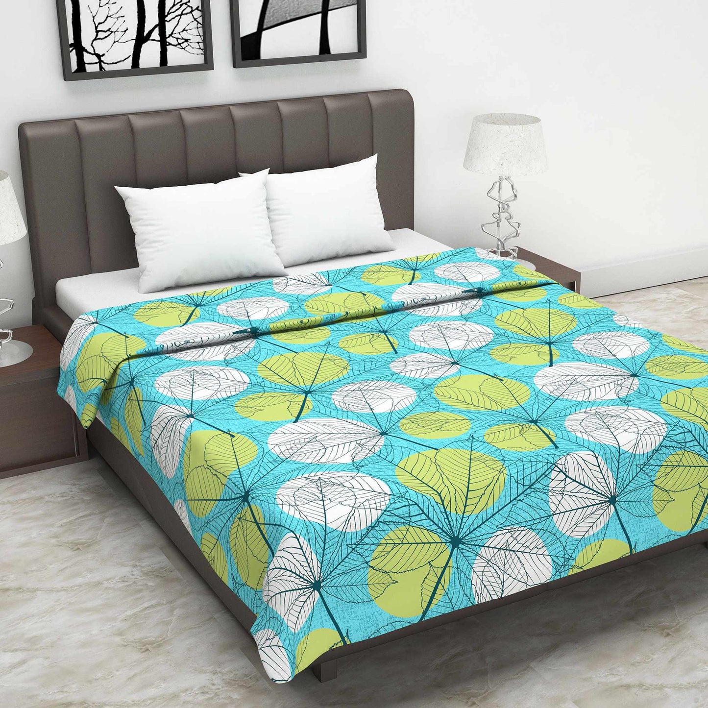 Green and Blue 120 GSM Cotton Floral Double Bed AC Blanket Dohar for All Season