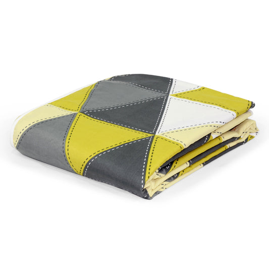Grey and Yellow 120 GSM Cotton Geomatric Triangle Double Bed AC Blanket Dohar for All Season