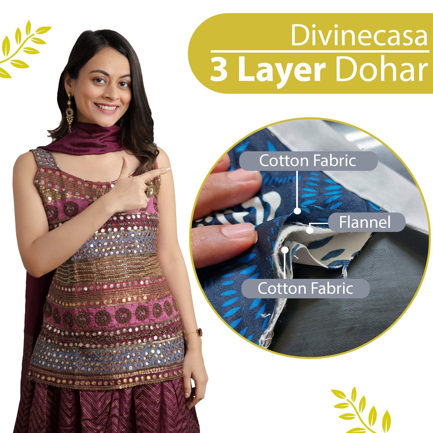 Grey and Yellow 120 GSM Cotton Geomatric Triangle Double Bed AC Blanket Dohar for All Season