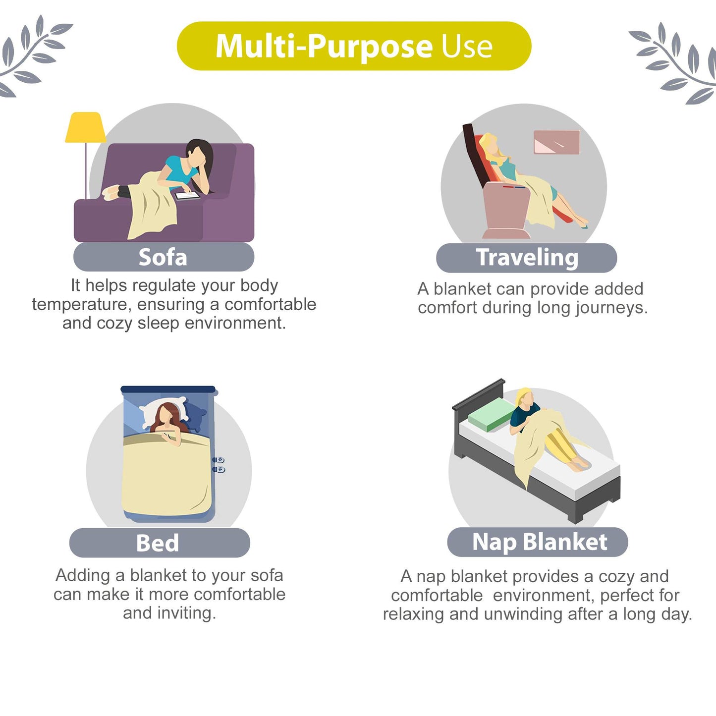 Grey and Yellow 120 GSM Cotton Geomatric Triangle Double Bed AC Blanket Dohar for All Season