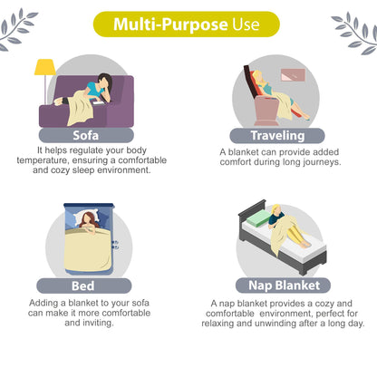 Grey and Yellow 120 GSM Cotton Geomatric Triangle Double Bed AC Blanket Dohar for All Season