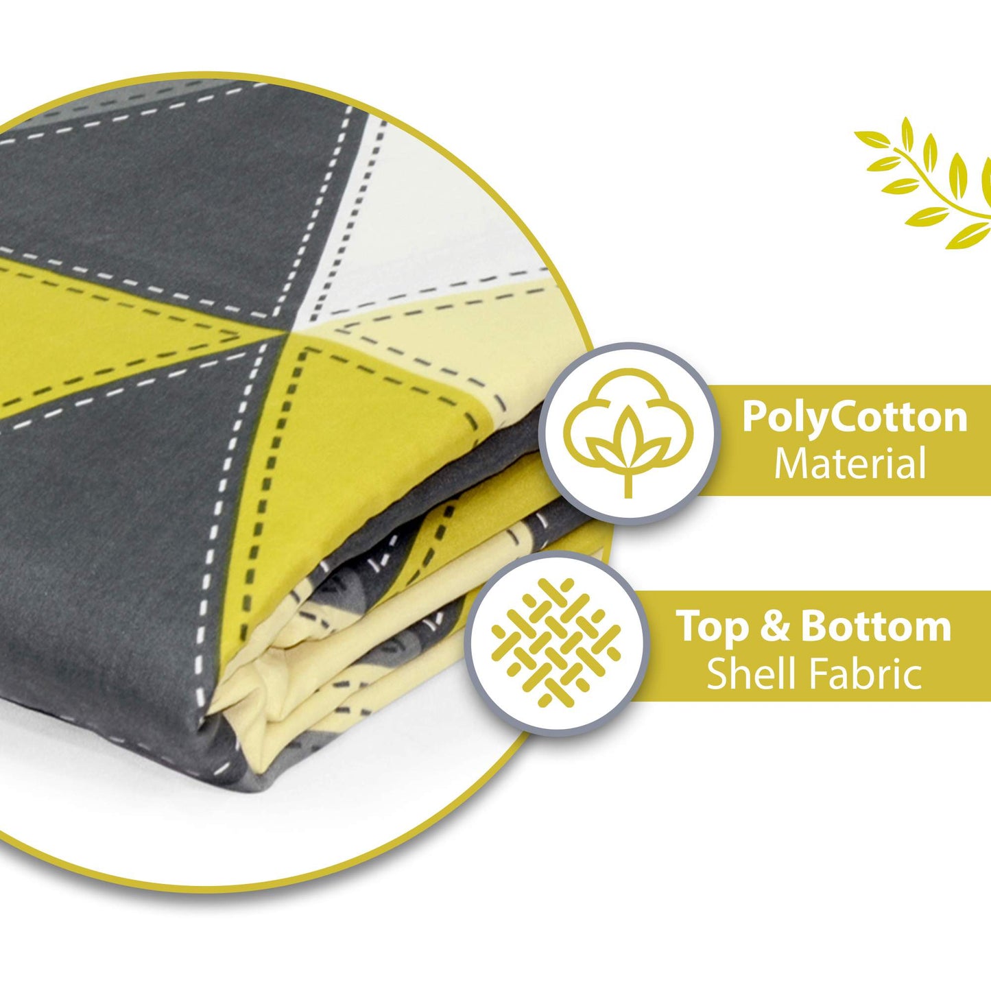 Grey and Yellow 120 GSM Cotton Geomatric Triangle Double Bed AC Blanket Dohar for All Season
