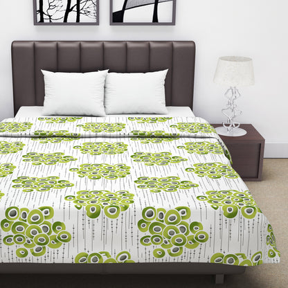 Green and Grey 120 GSM Cotton Floral Double Bed AC Blanket Dohar for All Season