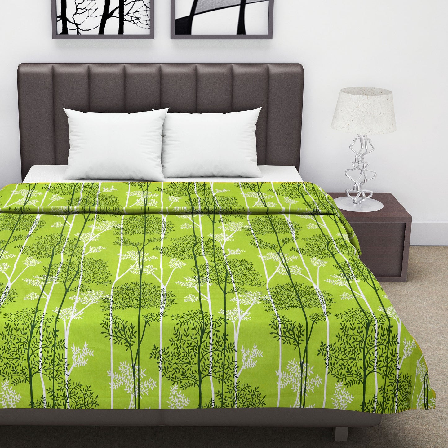 Green & White Floral Double Bed Dohar – 120 GSM Cotton