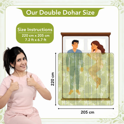 Green & White Floral Double Bed Dohar – 120 GSM Cotton