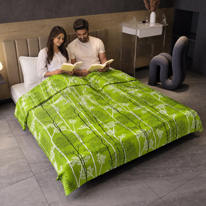 Green & White Floral Double Bed Dohar – 120 GSM Cotton