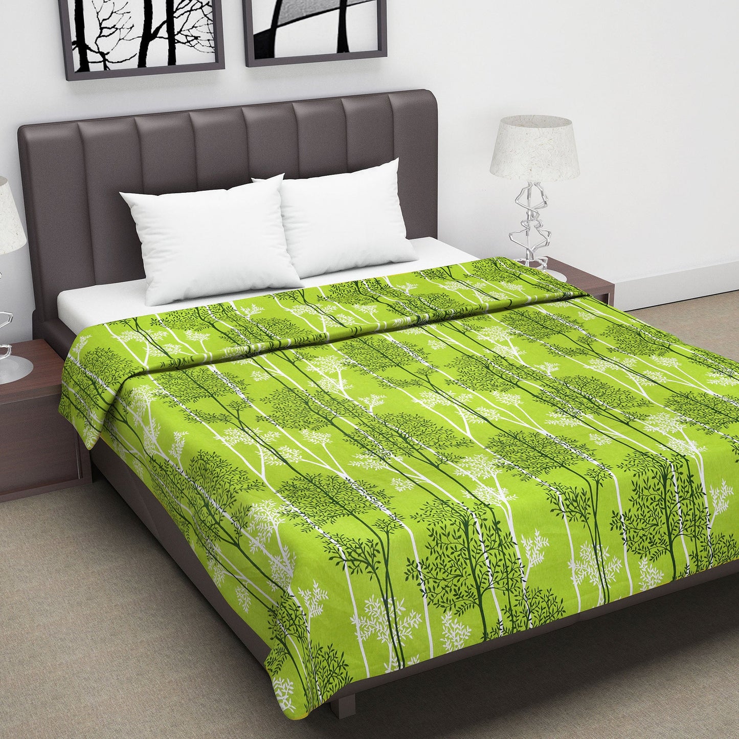 Green & White Floral Double Bed Dohar – 120 GSM Cotton
