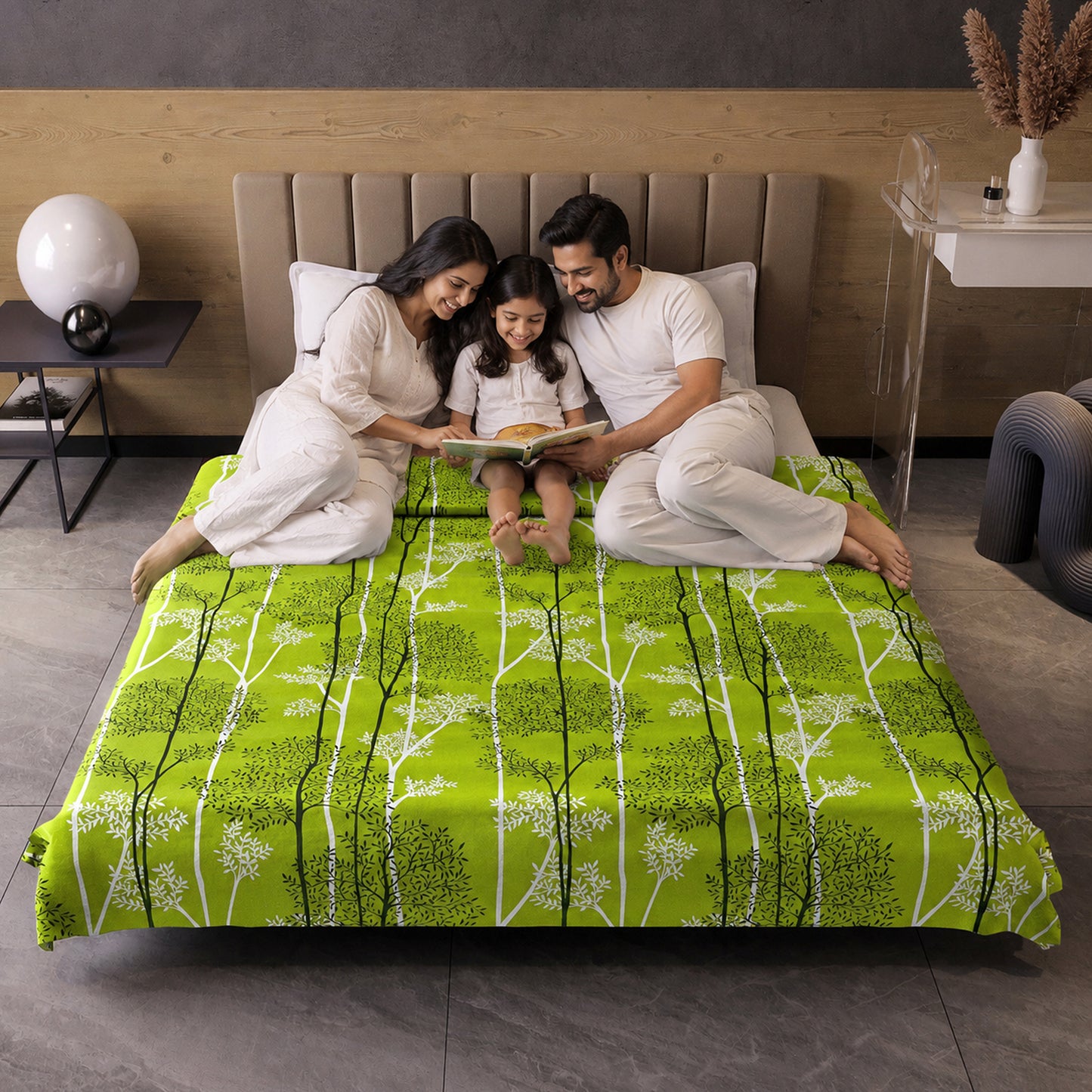 Green & White Floral Double Bed Dohar – 120 GSM Cotton