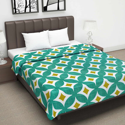 Blue and Green 120 GSM Cotton Abstarct Pattern Double Bed AC Blanket Dohar for All Season