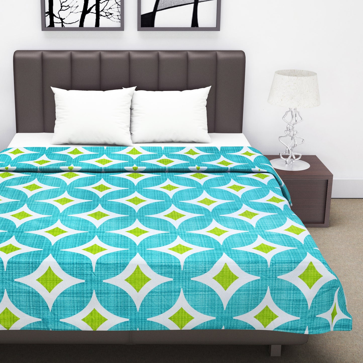 Blue and Green 120 GSM Cotton Abstarct Pattern Double Bed AC Blanket Dohar for All Season