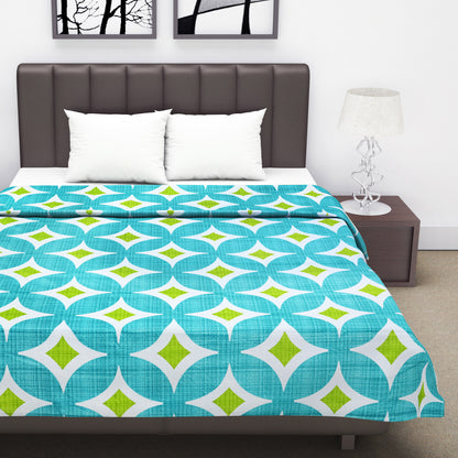 Blue and Green 120 GSM Cotton Abstarct Pattern Double Bed AC Blanket Dohar for All Season