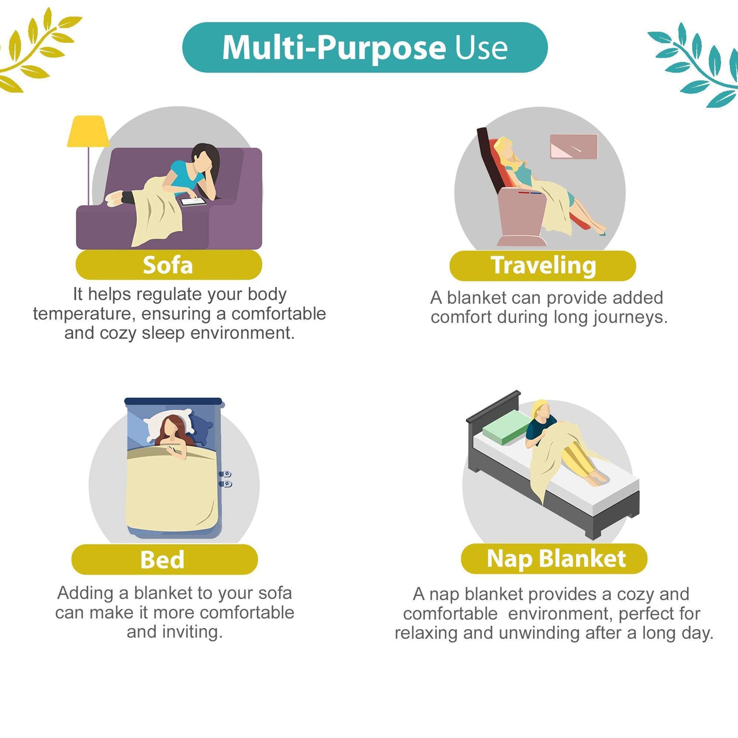 Blue and Green 120 GSM Cotton Abstarct Pattern Double Bed AC Blanket Dohar for All Season