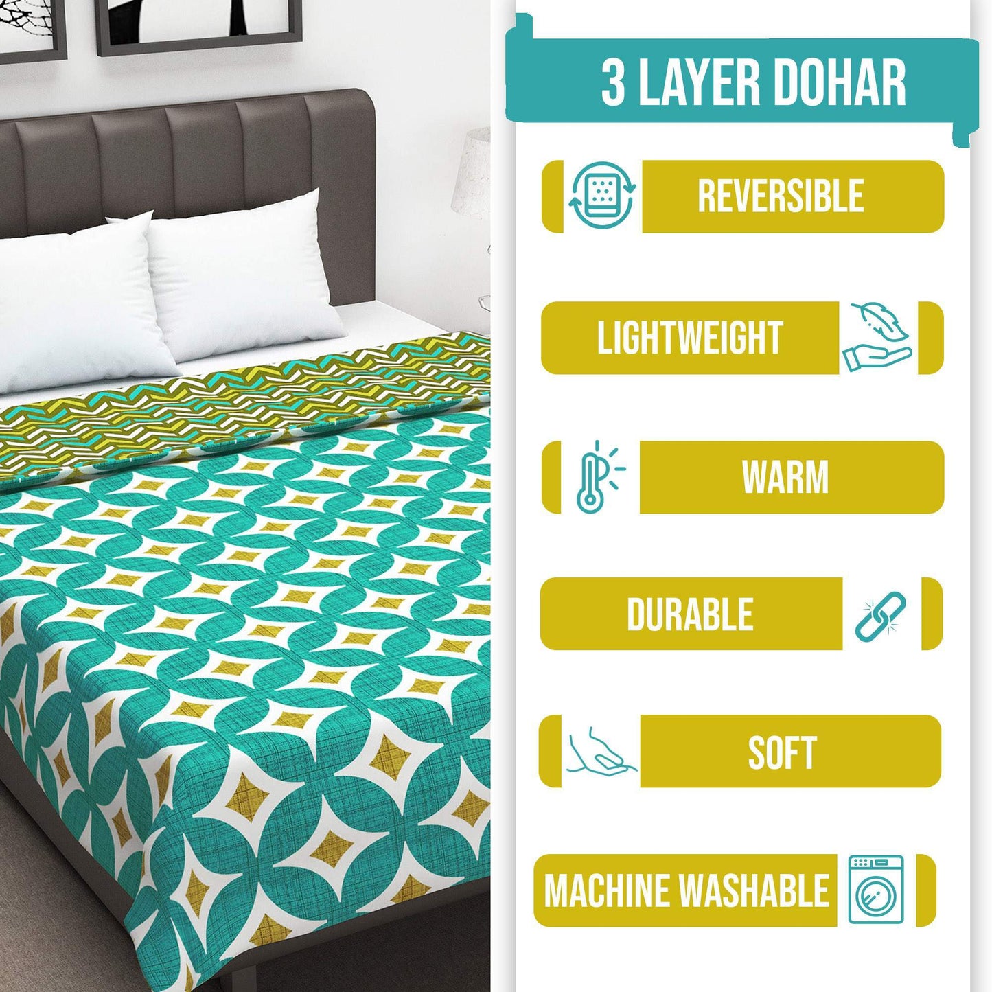 Blue and Green 120 GSM Cotton Abstarct Pattern Double Bed AC Blanket Dohar for All Season
