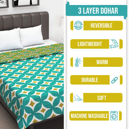 Blue and Green 120 GSM Cotton Abstarct Pattern Double Bed AC Blanket Dohar for All Season