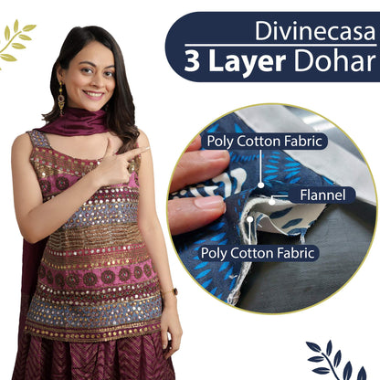 Navy Blue and Yellow 120 TC Cotton Floral Pattern Single Bed AC Blanket Dohar for All Season