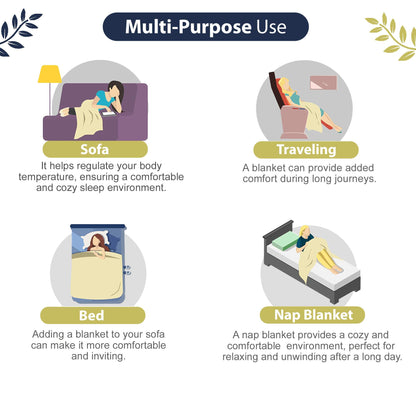 Navy Blue and Yellow 120 TC Cotton Floral Pattern Single Bed AC Blanket Dohar for All Season