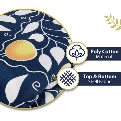 Navy Blue and Yellow 120 GSM Cotton Floral Pattern Double Bed AC Blanket Dohar for All Season