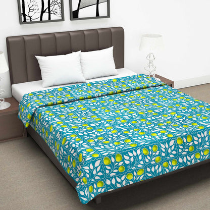 Grey and Yellow 120 GSM Cotton Floral Pattern Double Bed AC Blanket Dohar for All Season