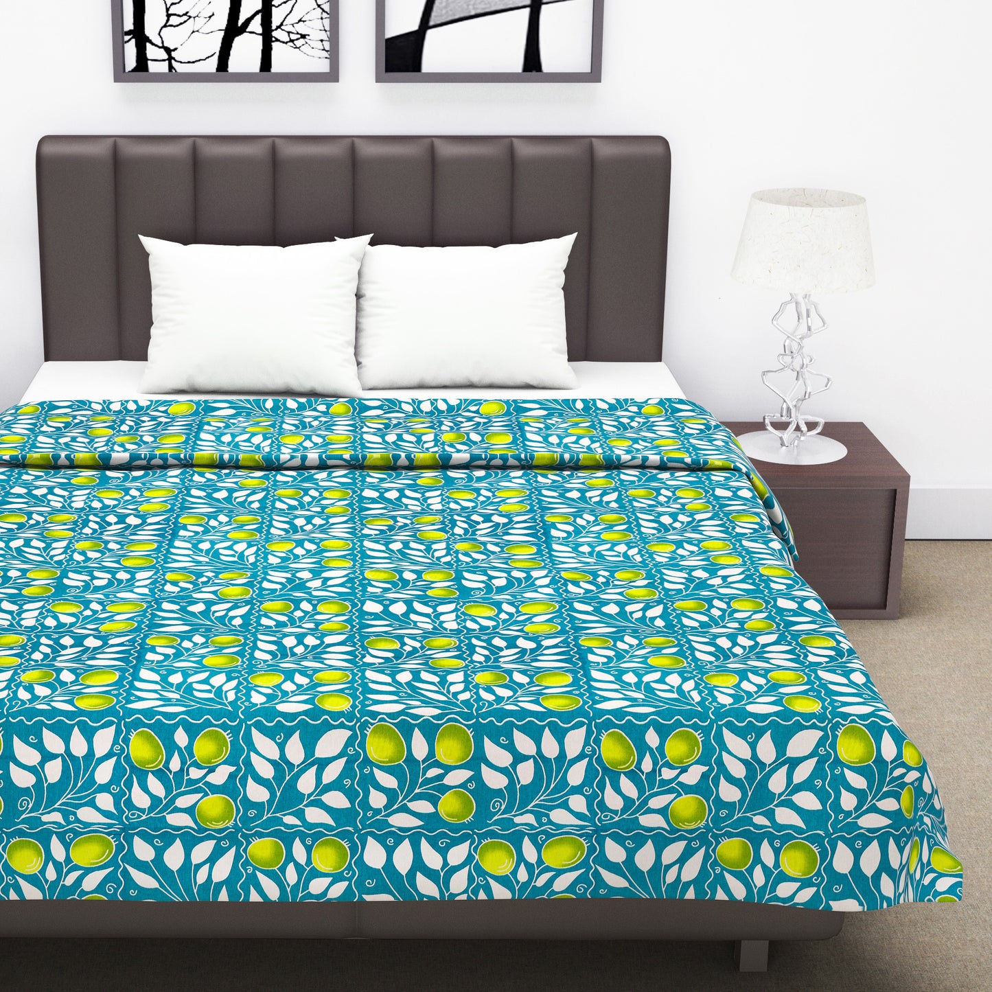 Grey and Yellow 120 GSM Cotton Floral Pattern Double Bed AC Blanket Dohar for All Season