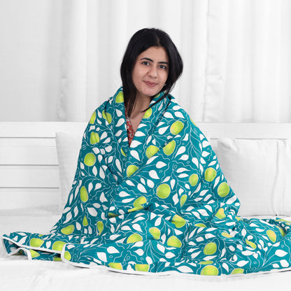 Grey and Yellow 120 GSM Cotton Floral Pattern Double Bed AC Blanket Dohar for All Season