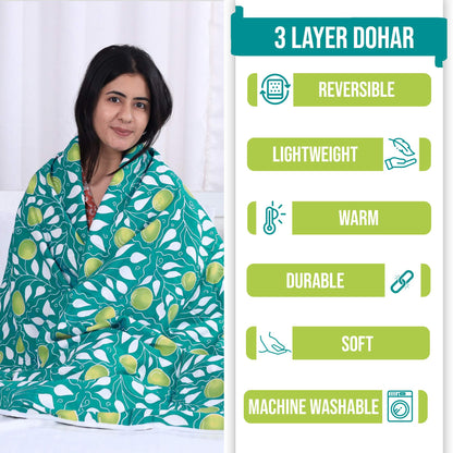 Grey and Yellow 120 GSM Cotton Floral Pattern Double Bed AC Blanket Dohar for All Season