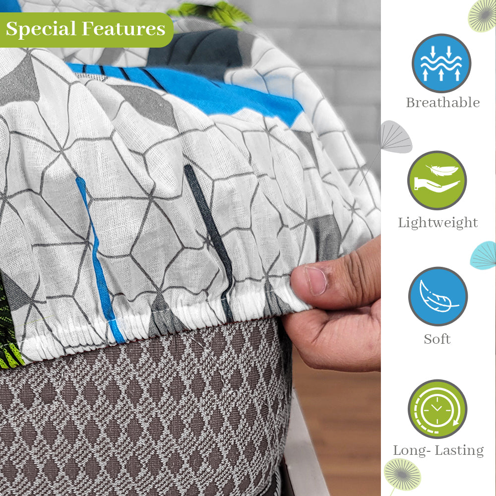 Green & Blue Floral Elastic Fitted Bedsheet for Single Bed